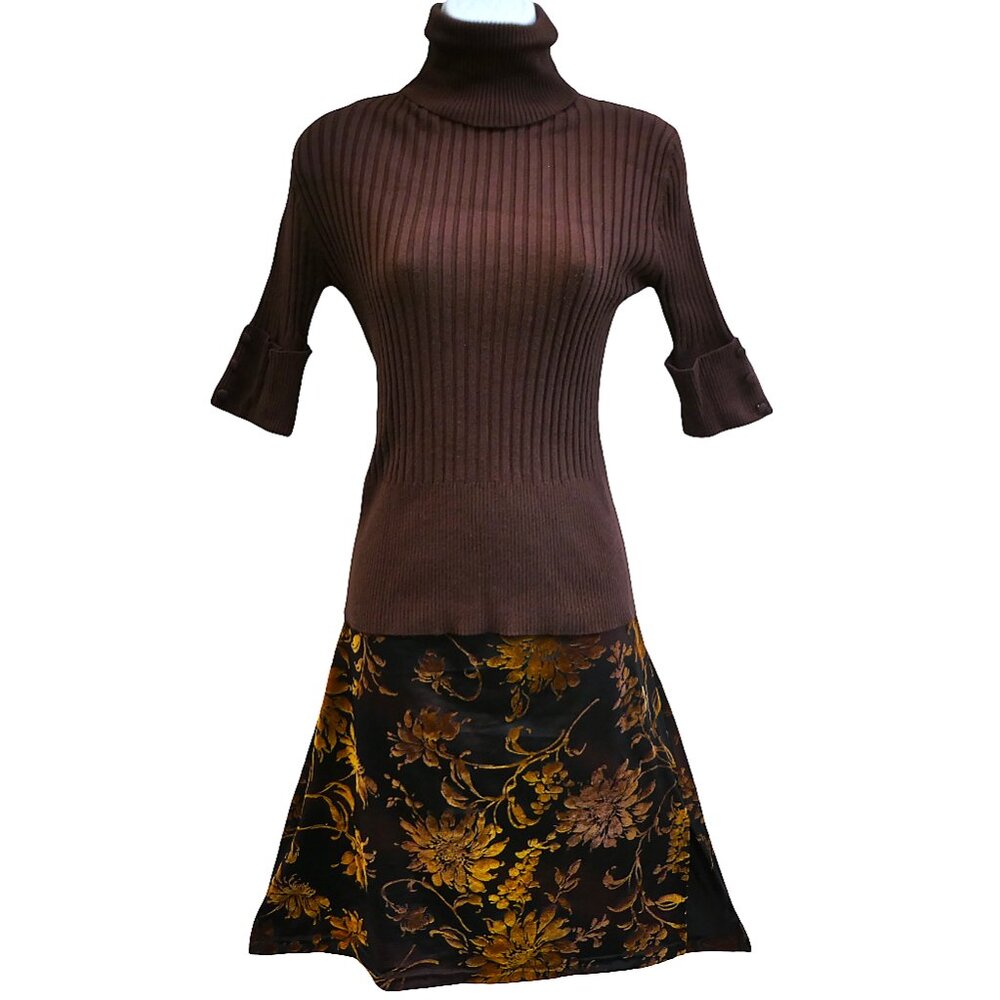 Vintage Bette Paige Brown Ribbed Knit Pullover Sweater Turtleneck Half Sleeves L - Picture 2 of 8